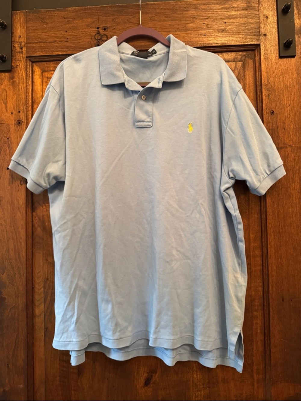 Polo by Ralph Lauren Men’s Pale Blue Short Sleeve Polo with Yellow Logo
